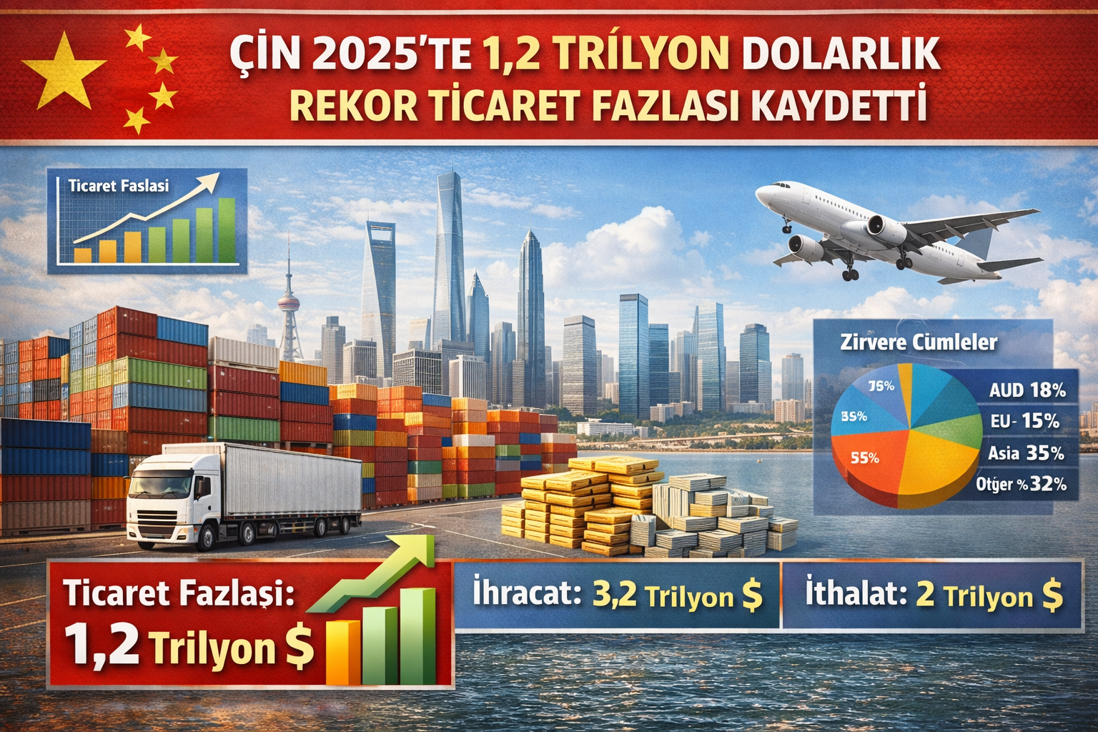 Çin 2025te 1,2 trilyon dolarlık rekor ticaret fazlası kaydetti